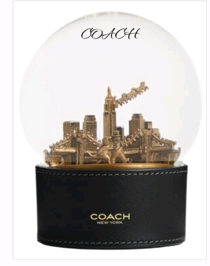 NEW COACH SNOW GLOBE WITH REXY AND SNOWMAN NIB BLACK/BRASS CCT00 NEW COACH SNOW GLOBE WITH REXY AND SNOWMAN NIB BLACK/BRASS CCT00
