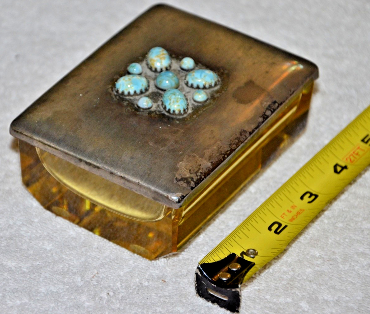 Vintage Loetz  Yellow Amber Glass Silver Lid Casket Jewelry Box