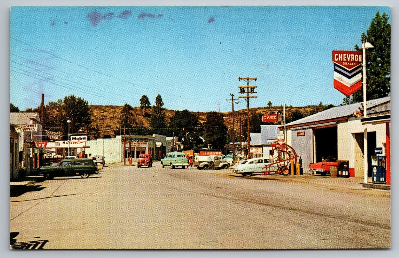 Vintage Winthrop Washington Street Scene Postcard - Chevron Mobil Gas Station Vintage Winthrop Washington Street Scene Postcard - Chevron Mobil Gas Station