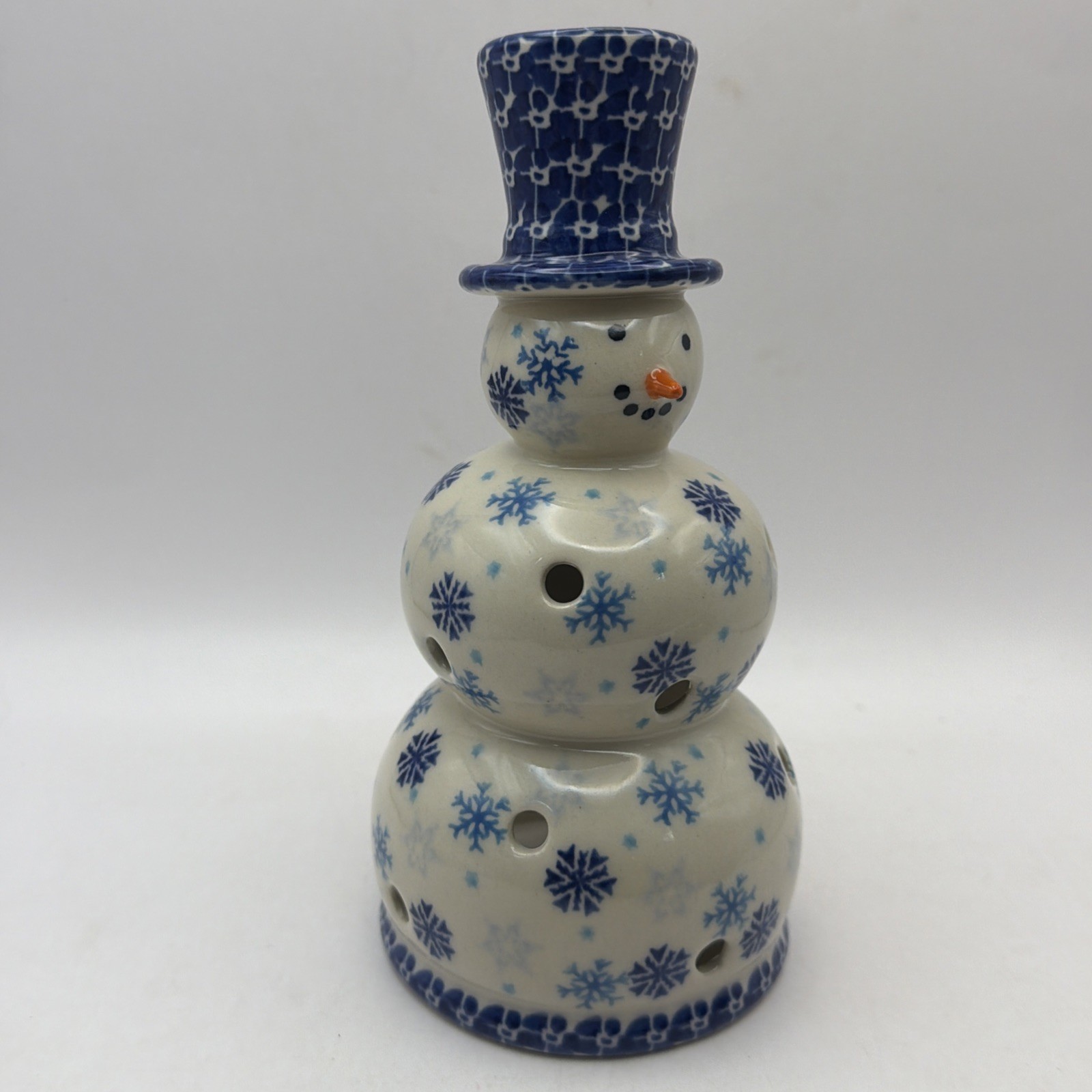 Uno Alla Volta Kalich Snowman Tea Light Candle Holder Polish Pottery UNIKAT 7” Uno Alla Volta Kalich Snowman Tea Light Candle Holder Polish Pottery UNIKAT 7”