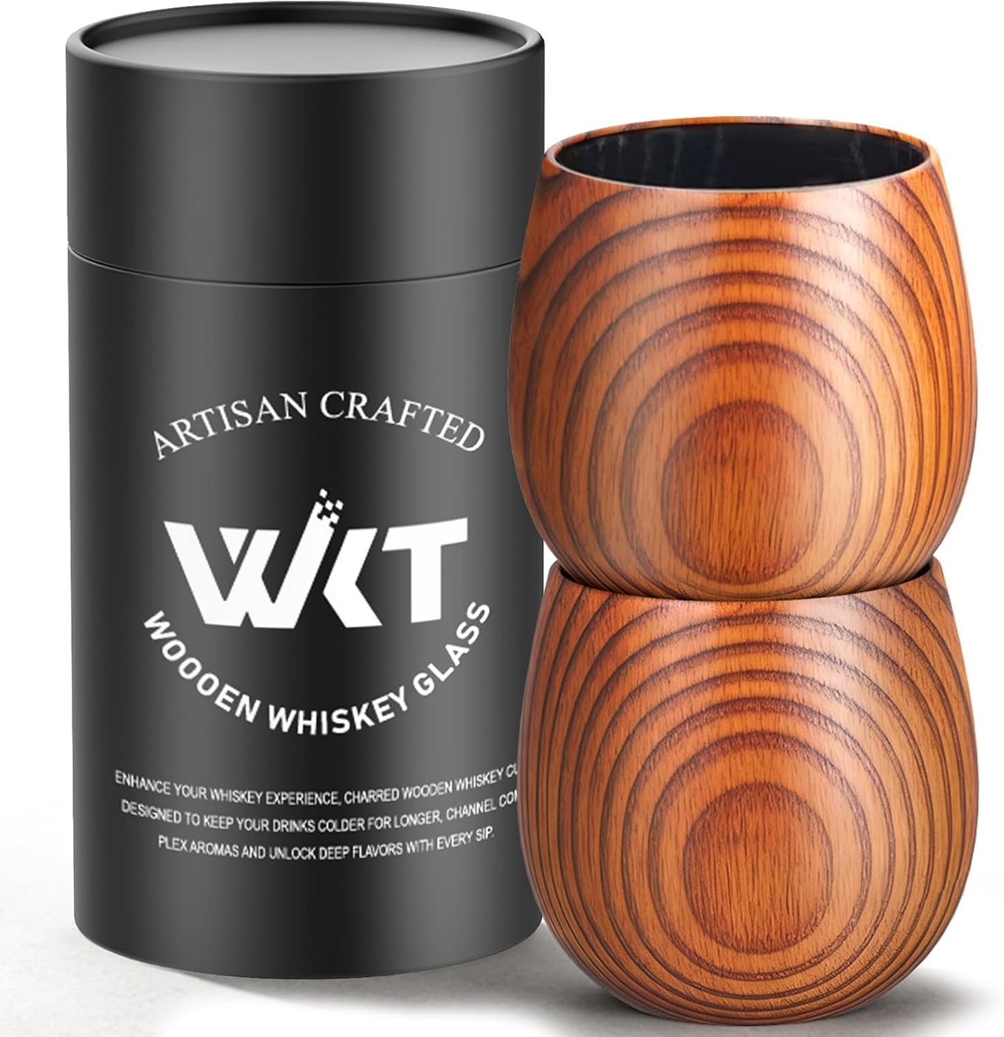Charred Wooden Bourbon Drinking Glass, 2 Pack Handmade Whiskey 2 Pack Charred