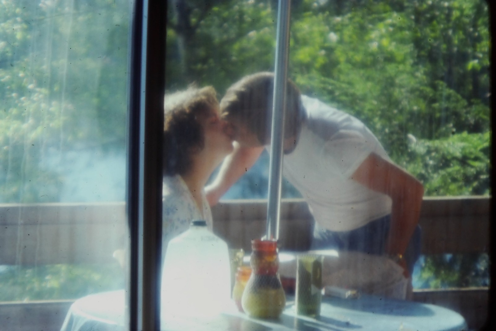 c1970's 35mm Slide Couple Kissing on Wooden Deck Outdoor Summer Man Woman Window c1970's 35mm Slide Couple Kissing on Wooden Deck Outdoor Summer Man Woman Window