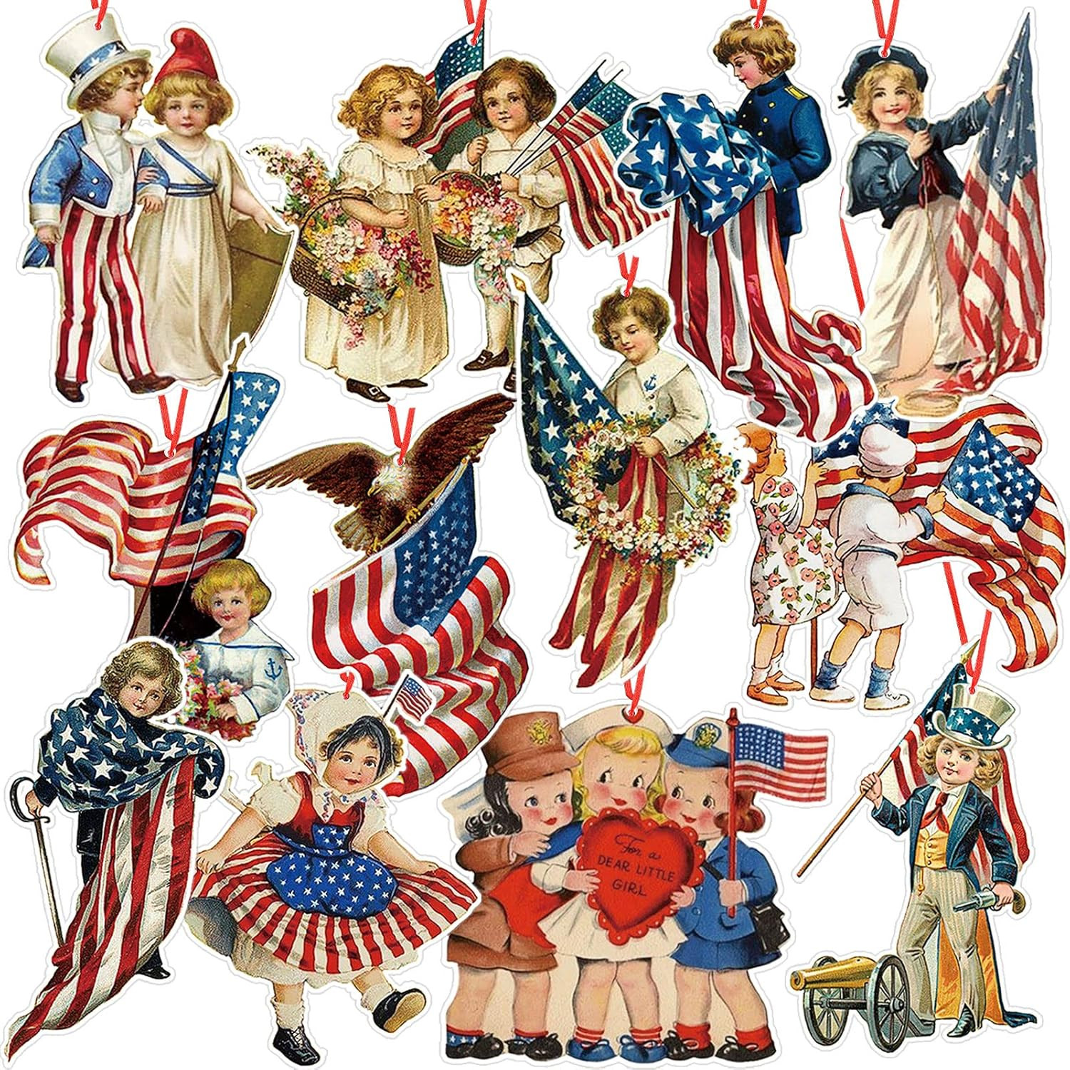 Fuutreo 48 Pcs 4Th of July Ornaments for Tree Vintage Patriotic 250Th Anniversar Fuutreo 48 Pcs 4Th of July Ornaments for Tree Vintage Patriotic 250Th Anniversar