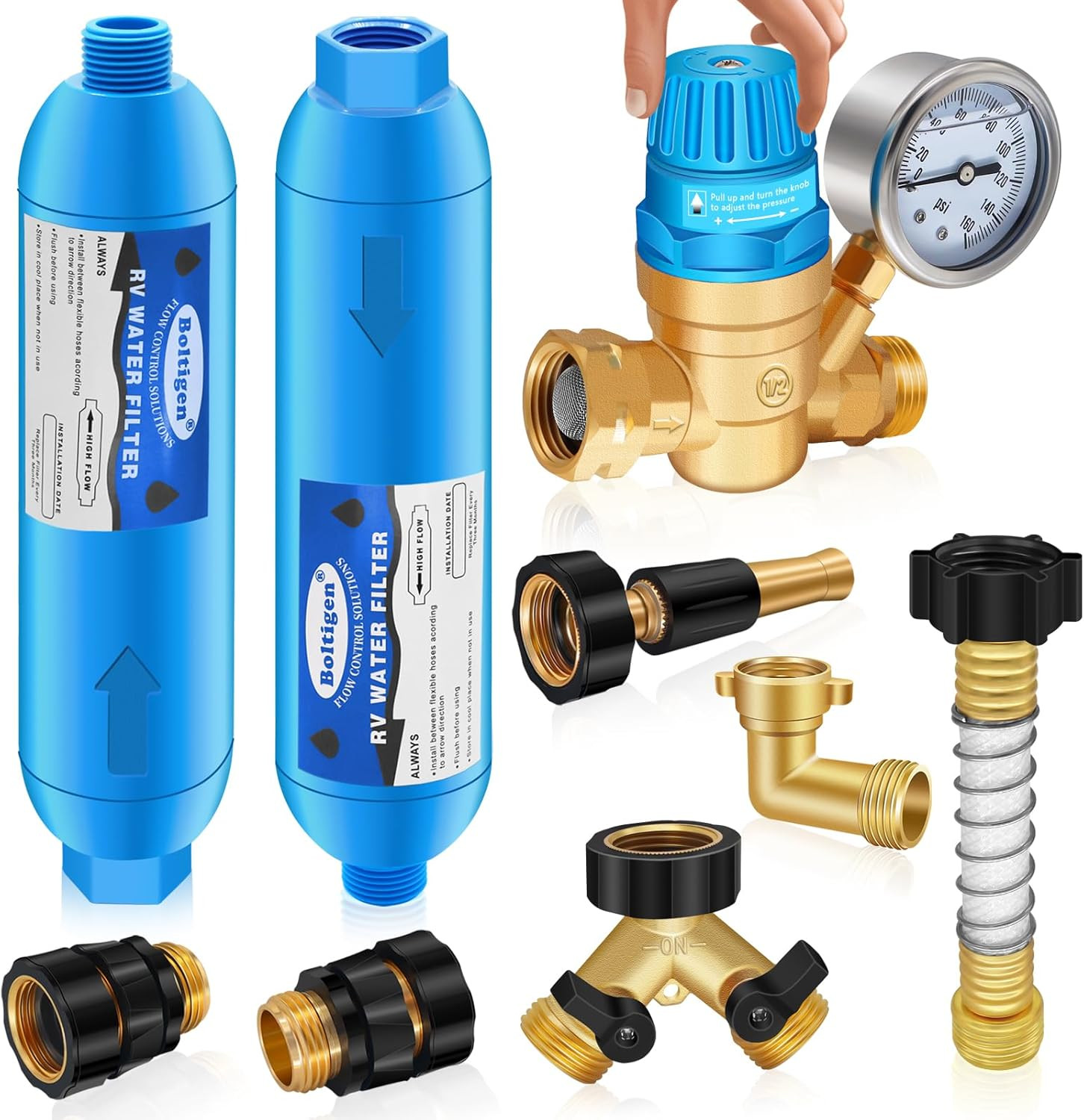 RV Water Pressure Regulator Kit, RV Fresh Water Hose Kit with Inline Water Filte RV Water Pressure Regulator Kit, RV Fresh Water Hose Kit with Inline Water Filte