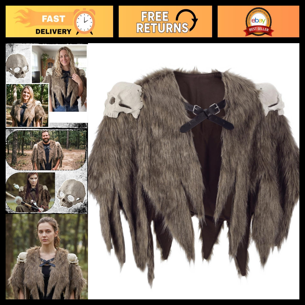 Medieval Viking Skull Fur Armor Costume for Halloween, Cosplay & Role Play Medieval Viking Skull Fur Armor Costume for Halloween, Cosplay & Role Play