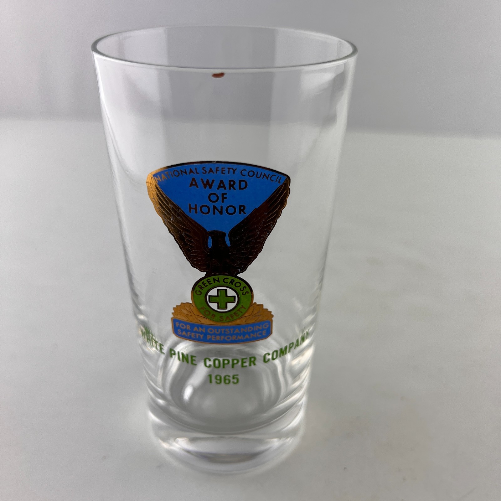 White Pine Copper Company Mining 1965 National Employee Safety Award Glass