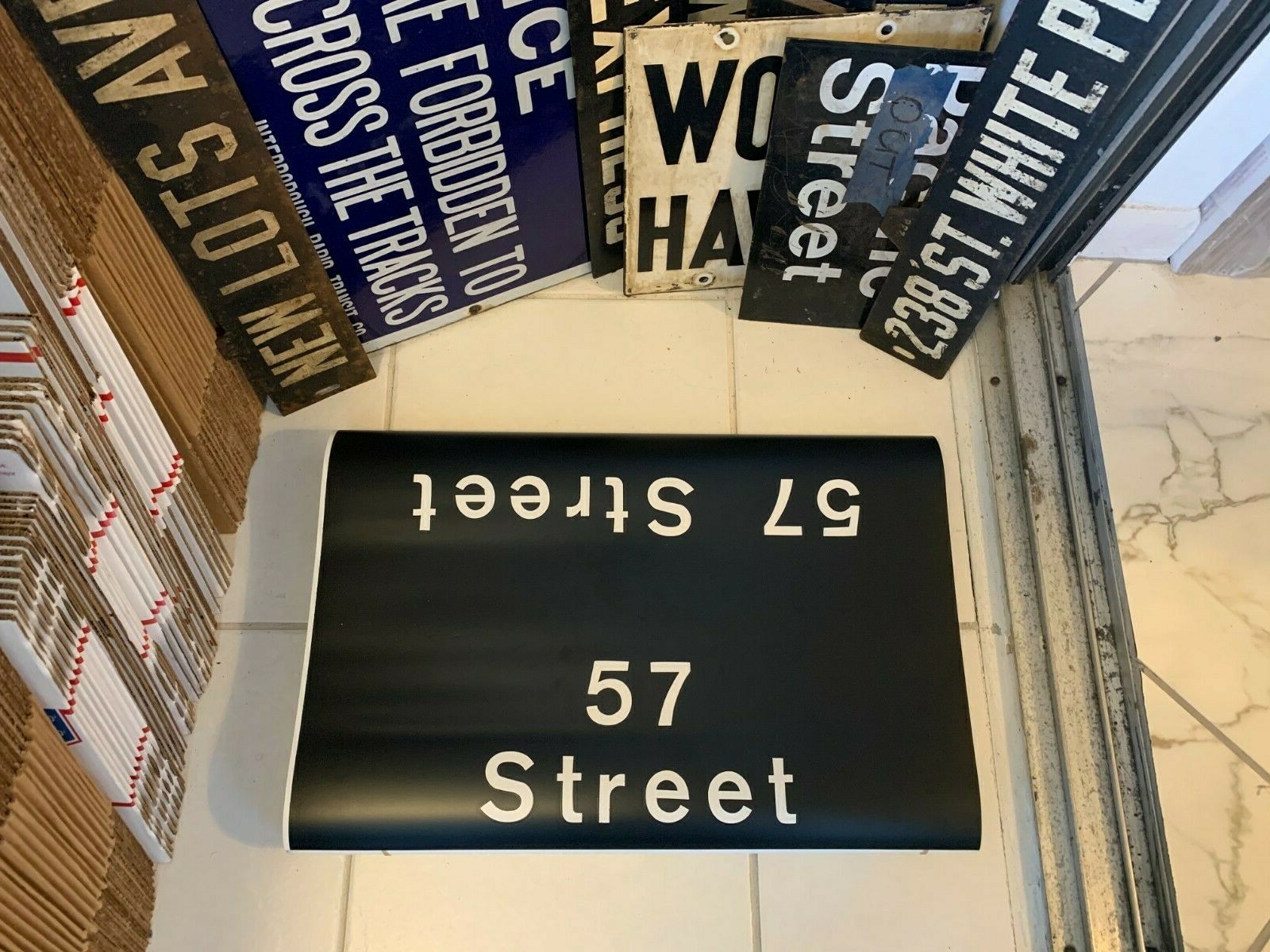 NY NYC SUBWAY ROLL SIGN 57 STREET 1969 MANHATTAN CBS HEARST TOWER CARNEGIE HALL
