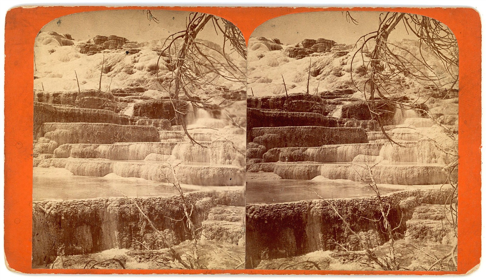YELLOWSTONE STEREOVIEW - Mammoth - Basket Basins - CR Savage 1880s