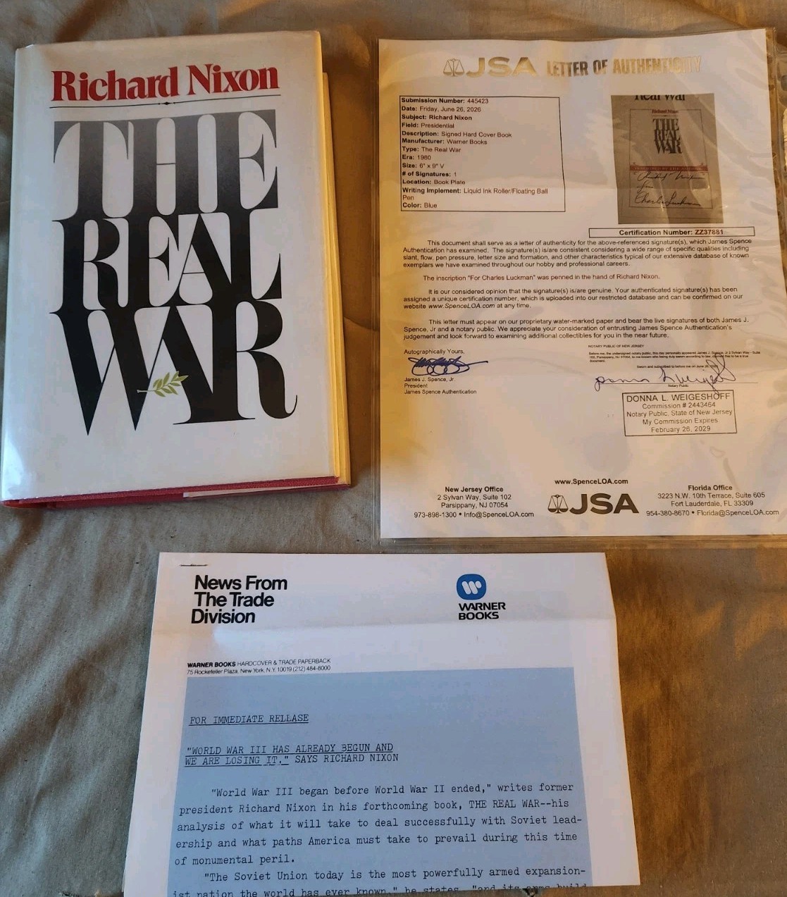 Richard Nixon Signed The Real War 1980 First Edition Inscribed JSA COA