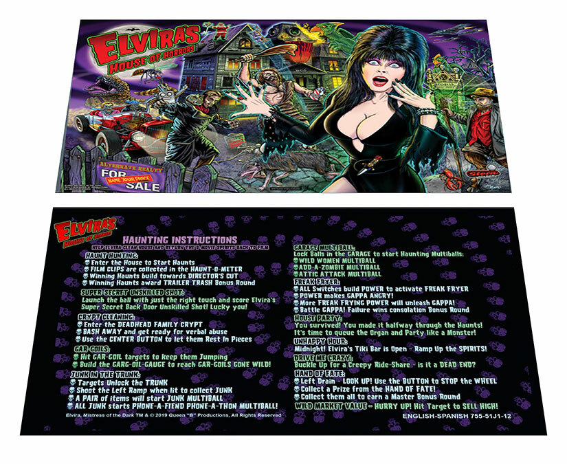 Stern Elvira's House of Horrors Pinball Custom Apron Instruction Cards