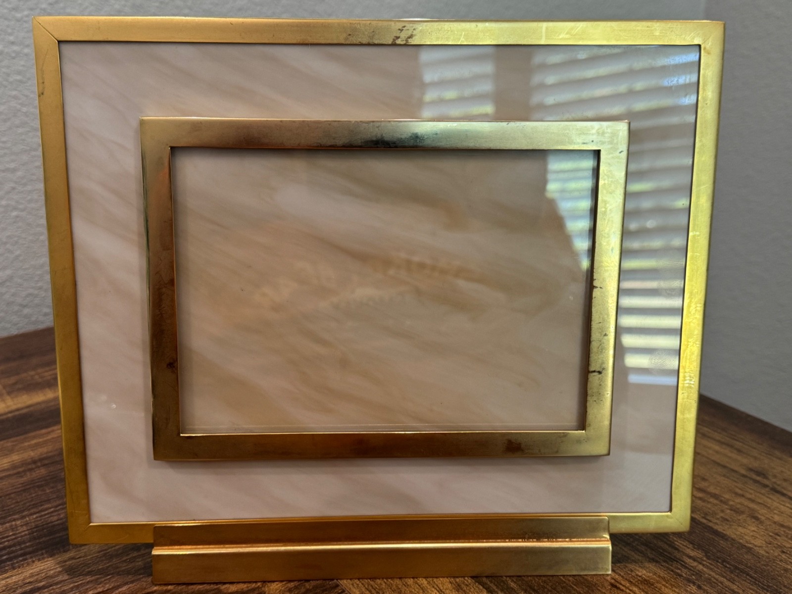 Vintage TAITÙ Italy Brass & Polished White Onyx Picture Frame - MCM