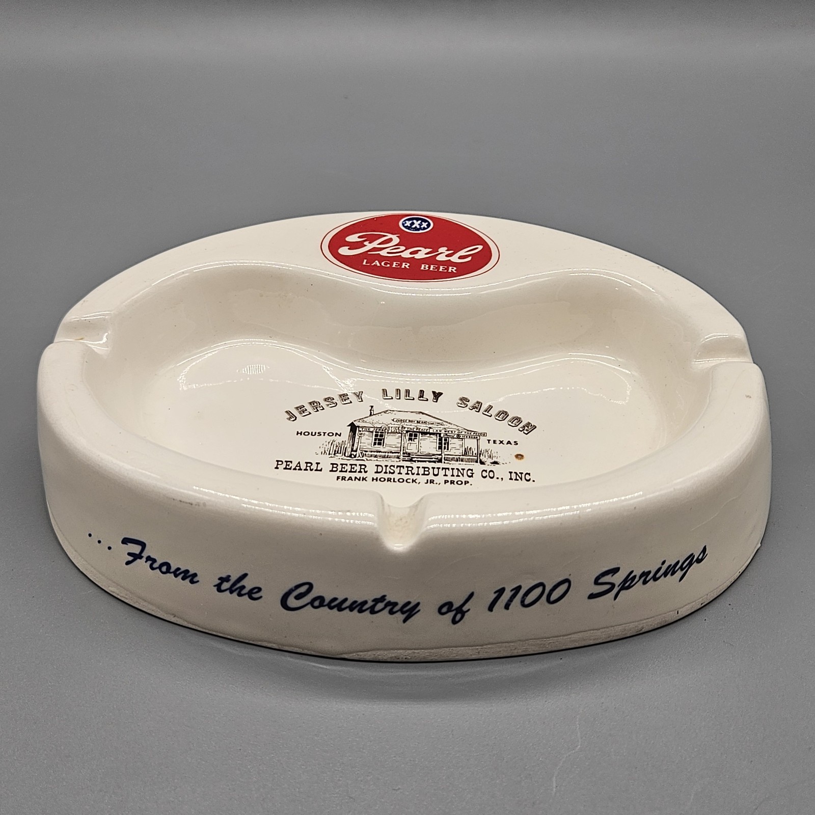 Vtg Pearl Brewery Lager Beer Ceramic Advertising Ashtray Jersey Lilley Saloon