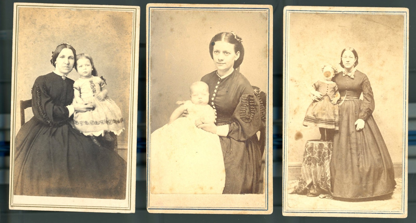 (3) - Circa 1865-70 Civil War era CDVs with Tax Stamps - Mother & Child (3) - Circa 1865-70 Civil War era CDVs with Tax Stamps - Mother & Child