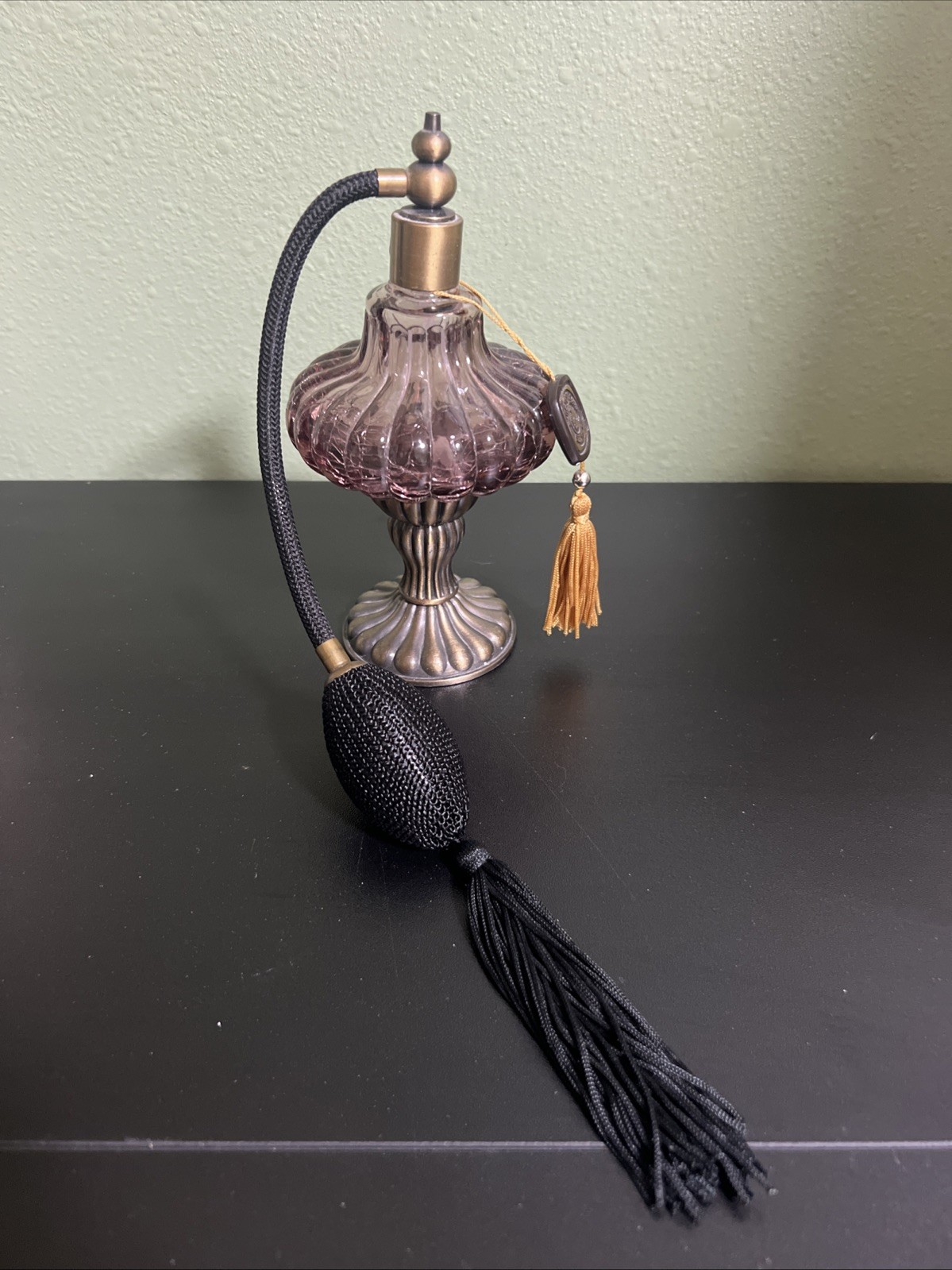 VTG Victoria's Secret Amethyst Crackle Glass Perfume Atomizer Bulb Tassel