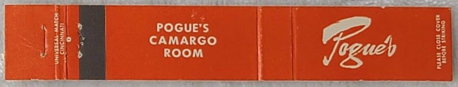 Vintage 10 Strike Matchbook Cover Pogue\'s Store Camargo Room Cincinnati Oh Ohio