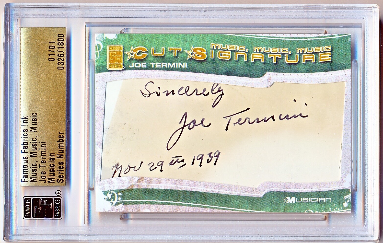 2012 Famous Fabrics Music Music Music Joe Termini Cut Auto (1/1) - Banjo Violin 2012 Famous Fabrics Music Music Music Joe Termini Cut Auto (1/1) - Banjo Violin