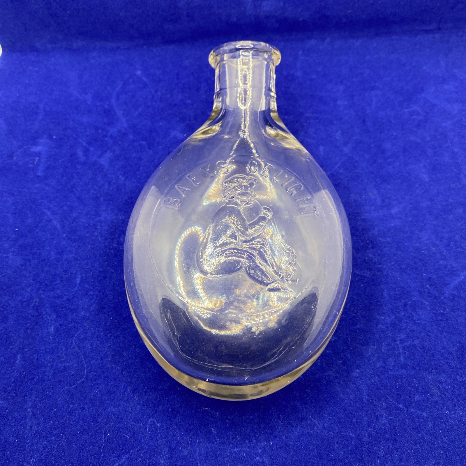 Antique Murder Bottle Babys Delight Glass Nursing Bottle Embossed Pictorial 1890