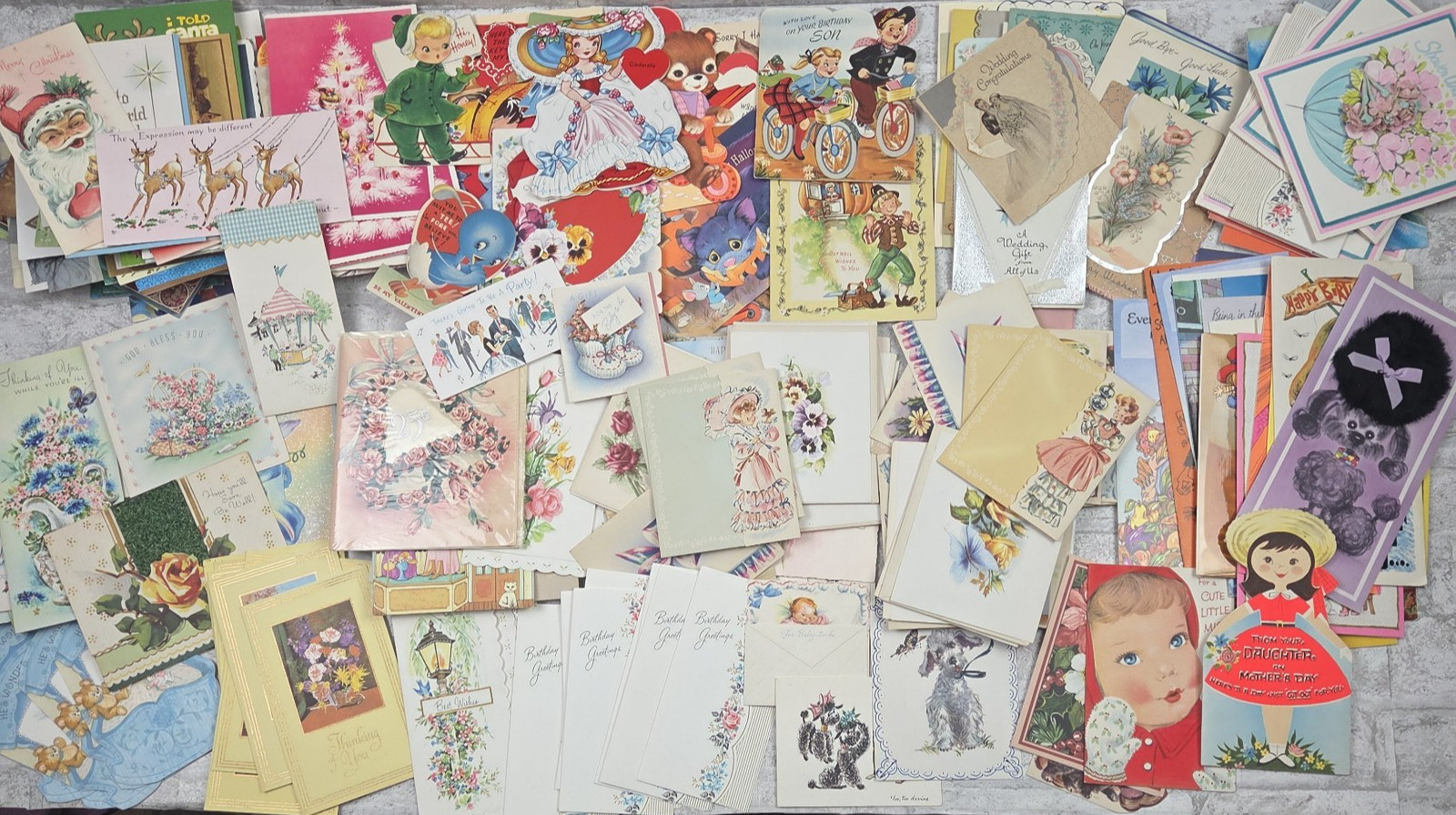 Vintage Lot 300 Greeting Cards Used & Unused Crafts 1940s-1970s All Occasions
