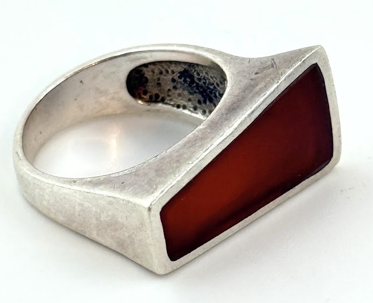 Vtg Sterling Silver Red Stone Modernist Geometric Statement Ring Sz 8.5 Vtg Sterling Silver Red Stone Modernist Geometric Statement Ring Sz 8.5