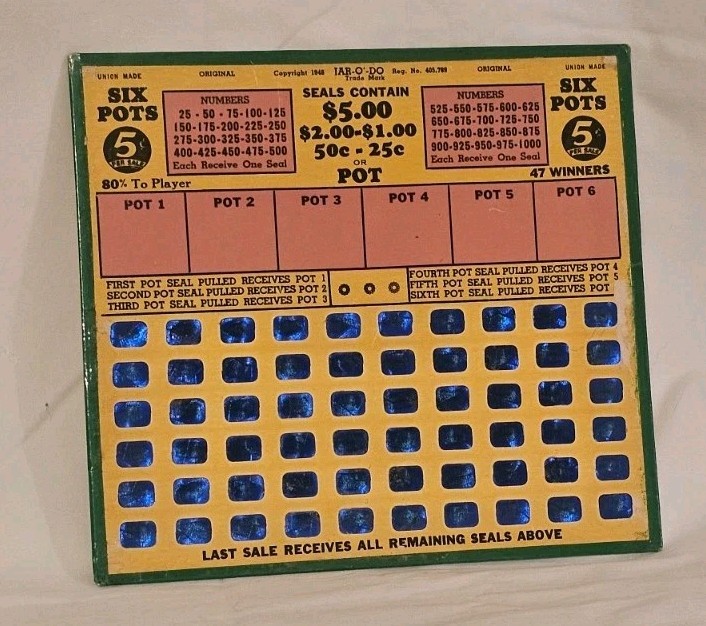 Unused 1948 Vintage JAR-O\'-DO Six Pots Gambling Card Union Made Original 5 Cent