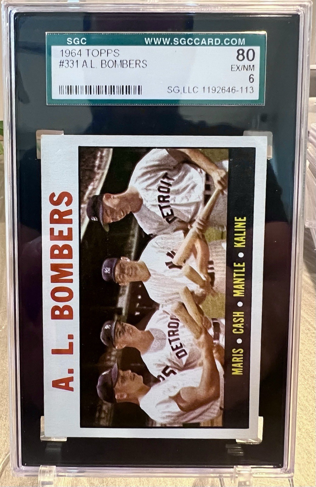 1964 Topps #331 A.L. Bombers Graded Mantle Maris Cash Kaline Card 1964 Topps #331 A.L. Bombers Graded Mantle Maris Cash Kaline Card