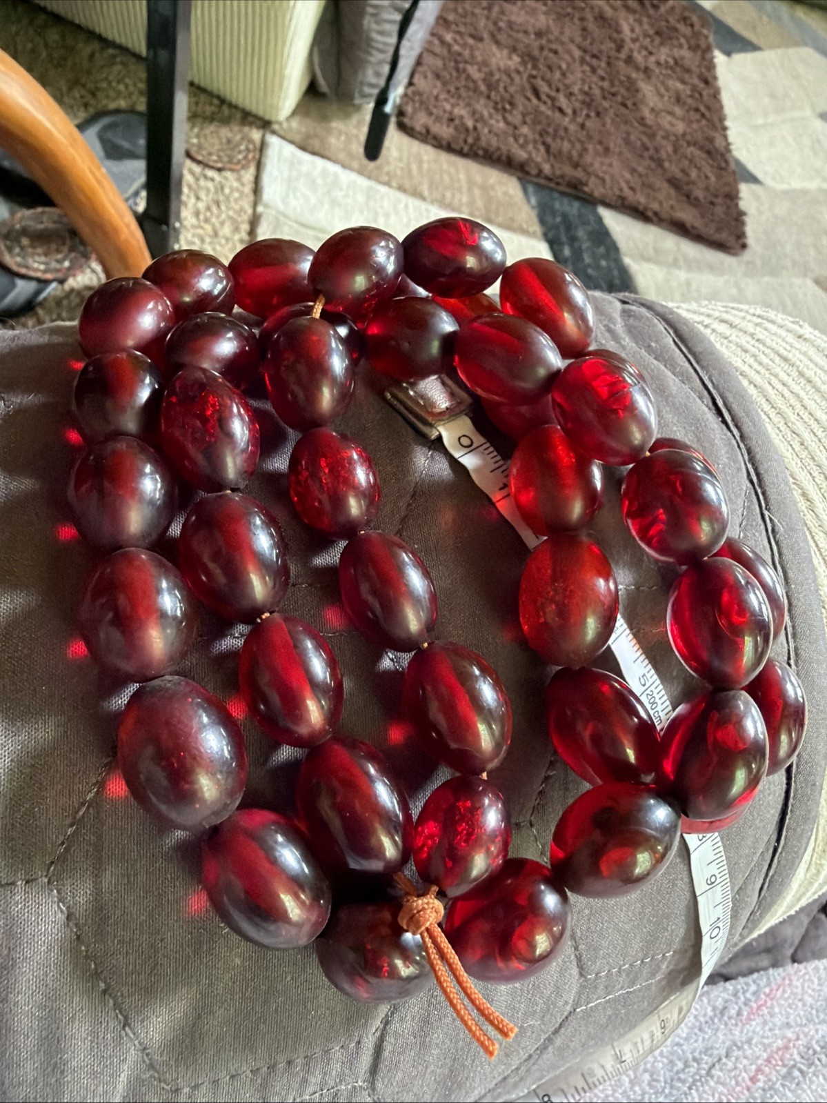 Vtg Rare 106g Red Bakelite Faturan Cherry Juice Amber 42 Beads Tested 32”