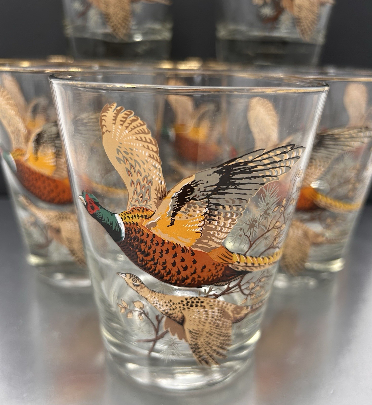 VTG COOL MCM Barware Set 8 4.5” Tall Pheasants Cocktail Whiskey Glasses Barware VTG COOL MCM Barware Set 8 4.5” Tall Pheasants Cocktail Whiskey Glasses Barware
