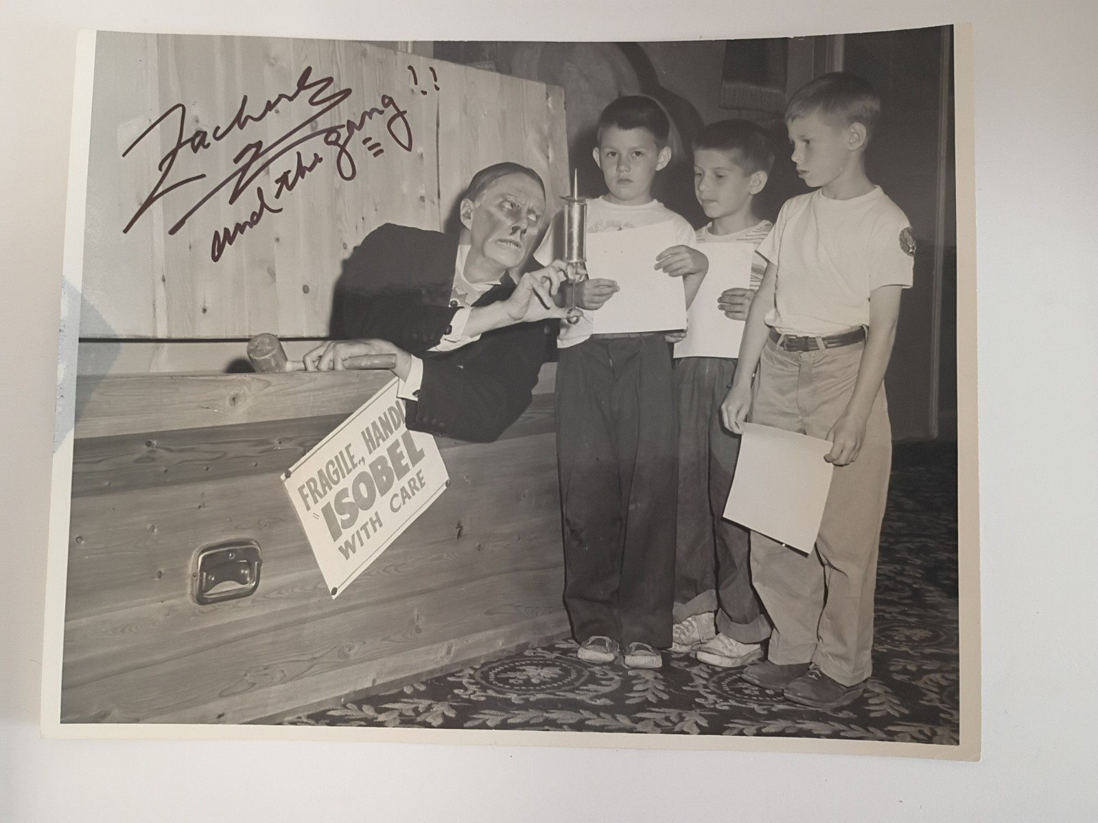 ORIGINAL AUTOGRAPHED ZACHERLEY PHOTO IN PINE BOX COFFIN