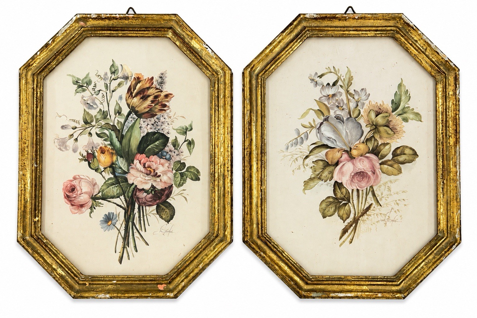 Vtg Italian Gilt Framed Silk Floral Wall Art Plaques Flemish School Flowers 2pc Vtg Italian Gilt Framed Silk Floral Wall Art Plaques Flemish School Flowers 2pc