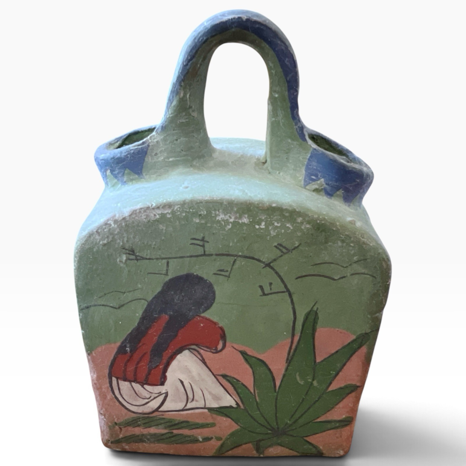 Vintage Mexican Tlaquepaque Wedding Jug Folk Art Pottery 1920s-40s 5.5”