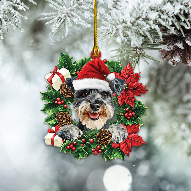 Personalize Schnauzer Dog Christmas Wreath Ornament, Funny Dog Ornament Decor Personalize Schnauzer Dog Christmas Wreath Ornament, Funny Dog Ornament Decor