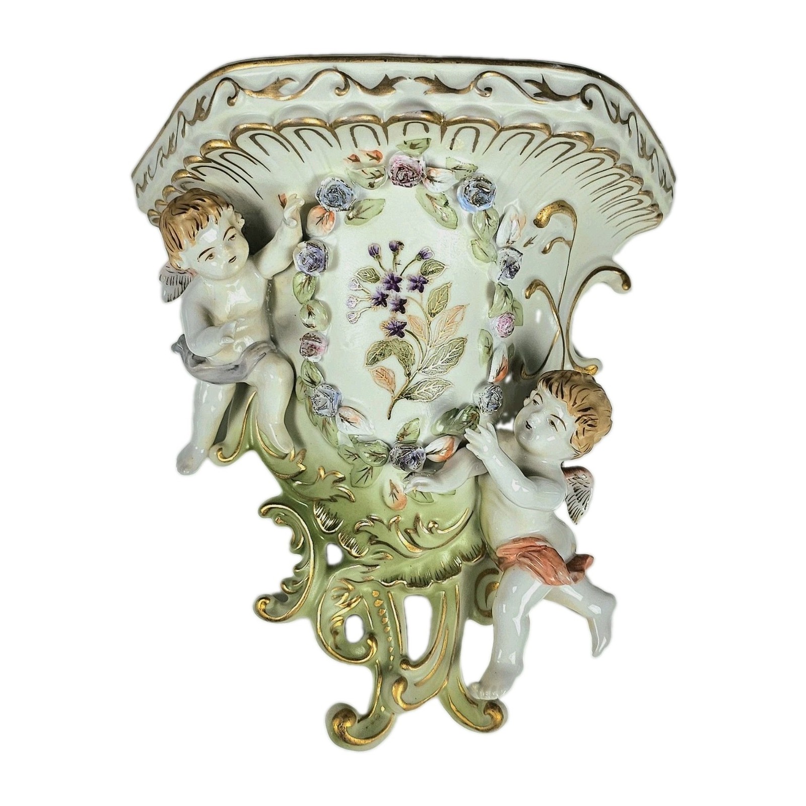 Vintage Lenwile Ardalt Cherub Porcelain Wall Shelf Sconce Japan 6962A As-Is Vintage Lenwile Ardalt Cherub Porcelain Wall Shelf Sconce Japan 6962A As-Is