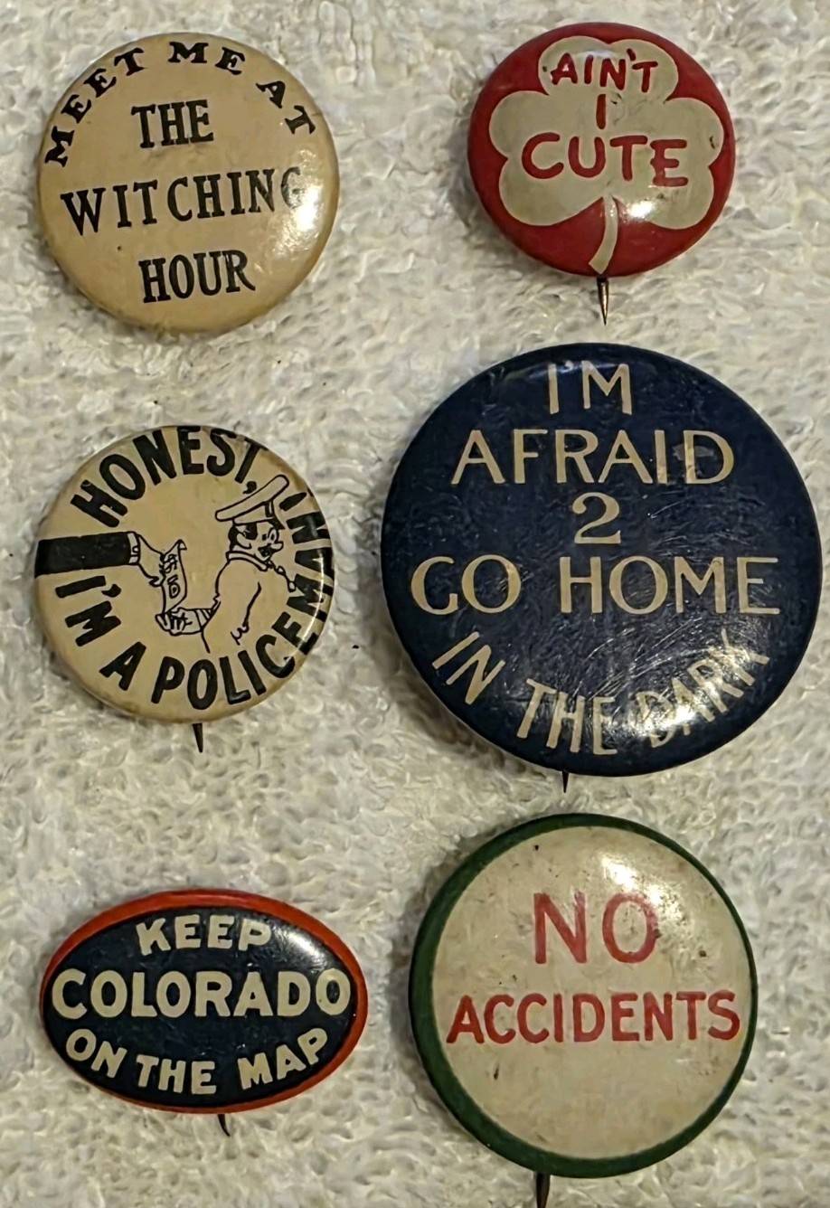 Antique Celluloid Pin Lot Policeman Hassan Cigarettes Colorado Witching Hour Hoa
