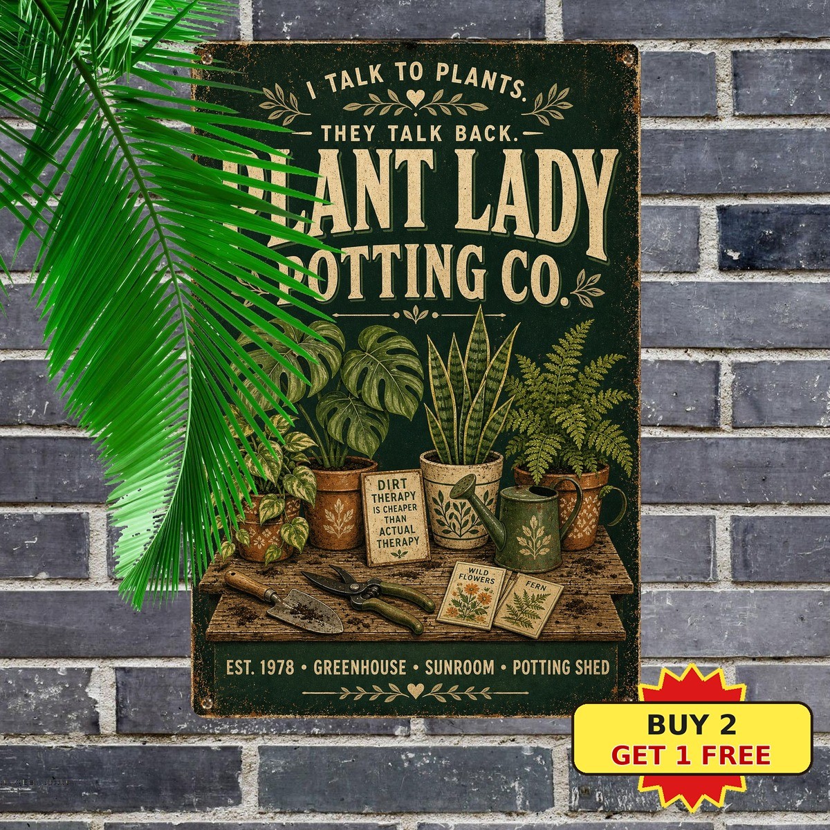 Botanical Garden Plant Lady Tin Sign Vintage Greenhouse Metal Wall Decor
