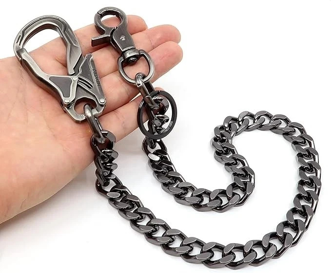 Carabinber Wallet Chain Heavy Thick with Double Action Locking Clip, Biker Pa...