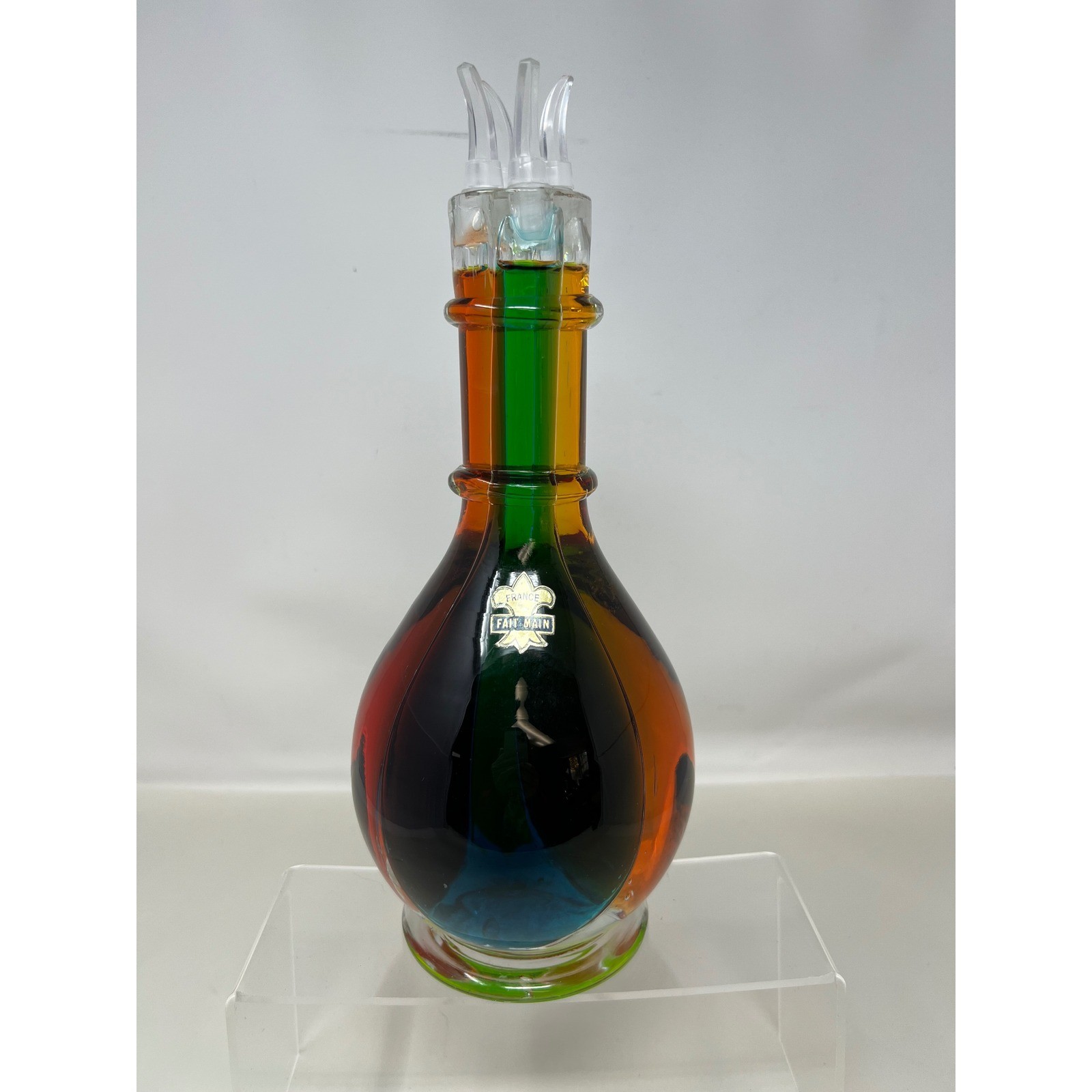 Vintage French 4 Chamber Glass Decanter Light Up Dragon Fire 4 Pour Spouts