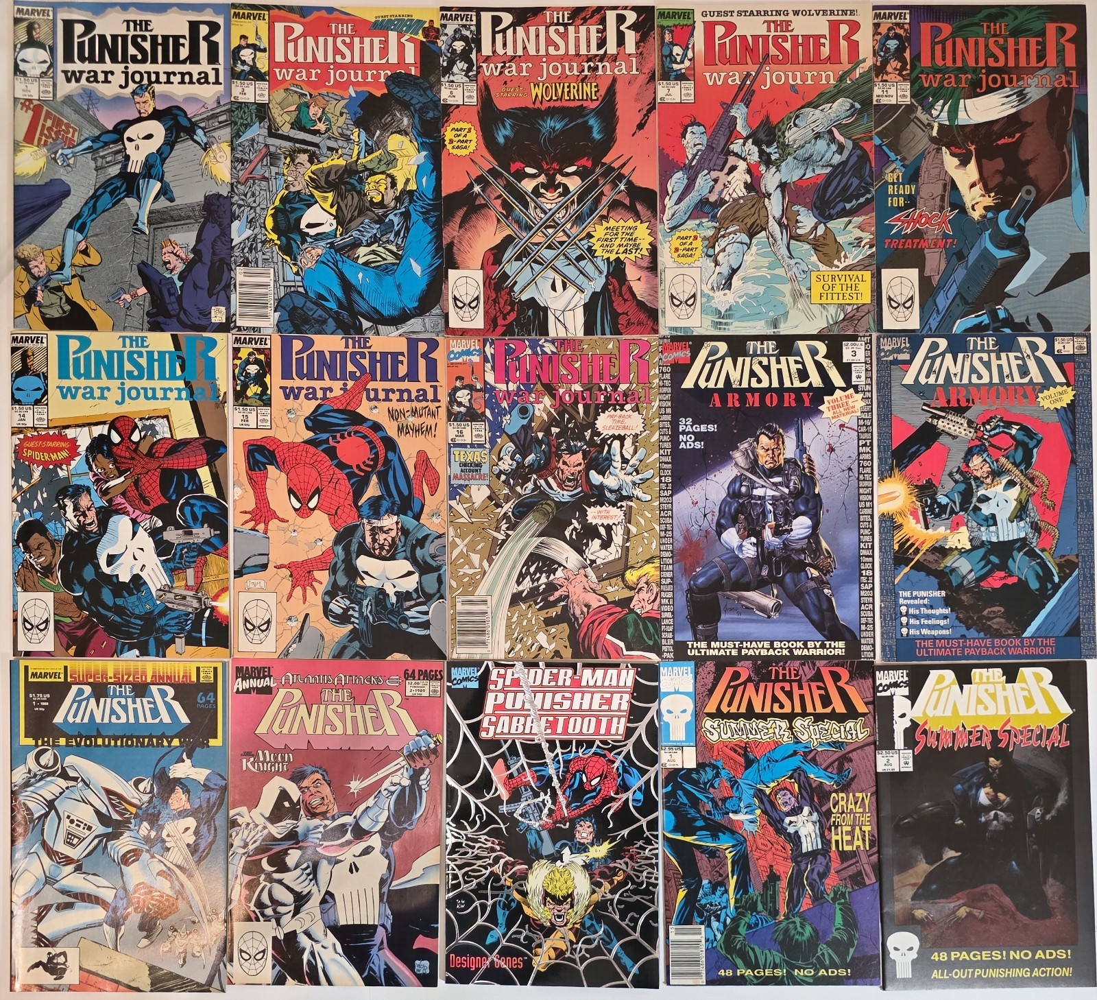 The Punisher Lot (15) 1-16* NM- VF 1988 War Journal, Armory, Jim Lee Wolverine The Punisher Lot (15) 1-16* NM- VF 1988 War Journal, Armory, Jim Lee Wolverine
