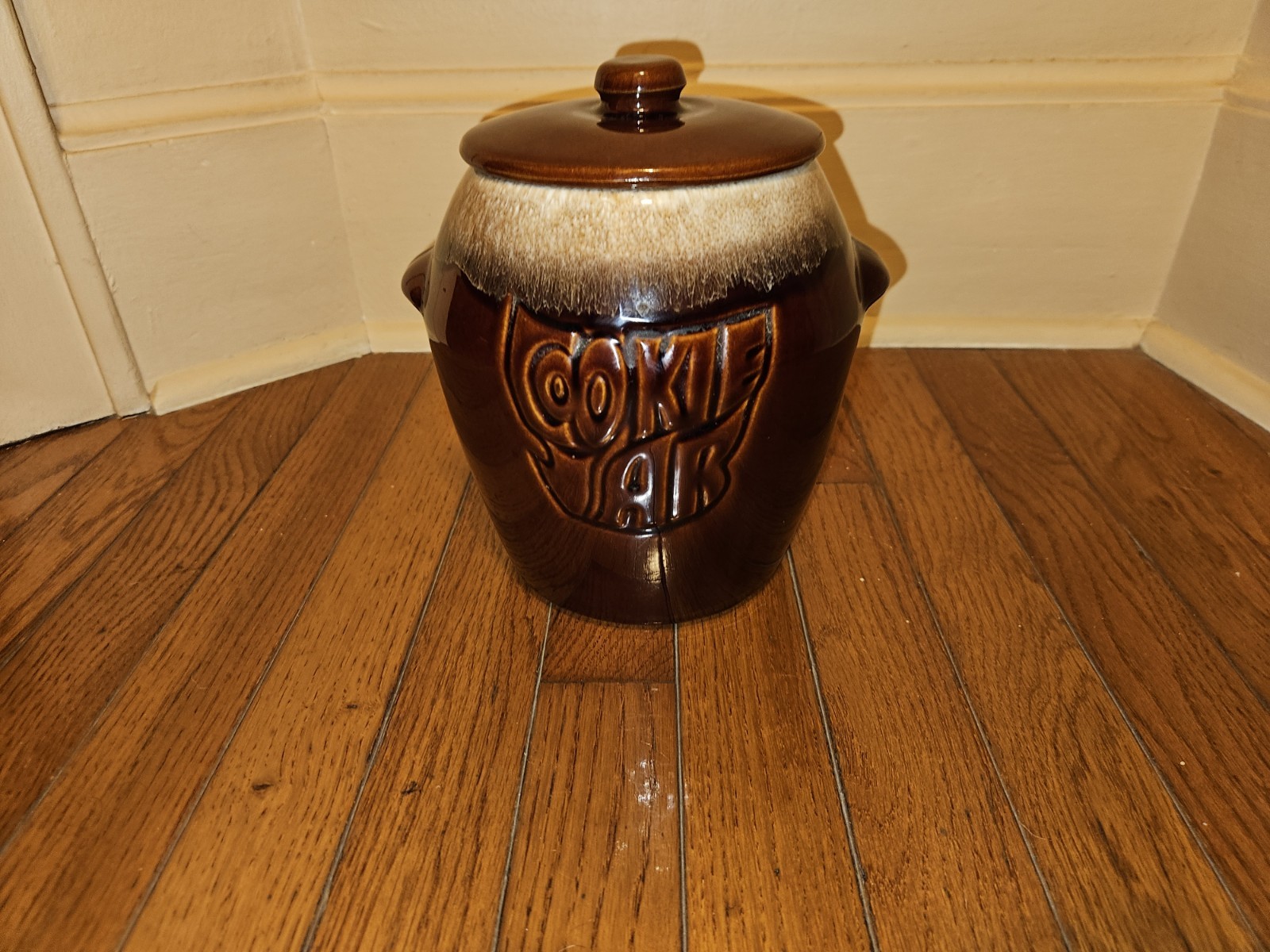 Vintage Kathy Kale McCoy Pottery Brown Drip Glaze Cookie Jar With Lid 9” Tall