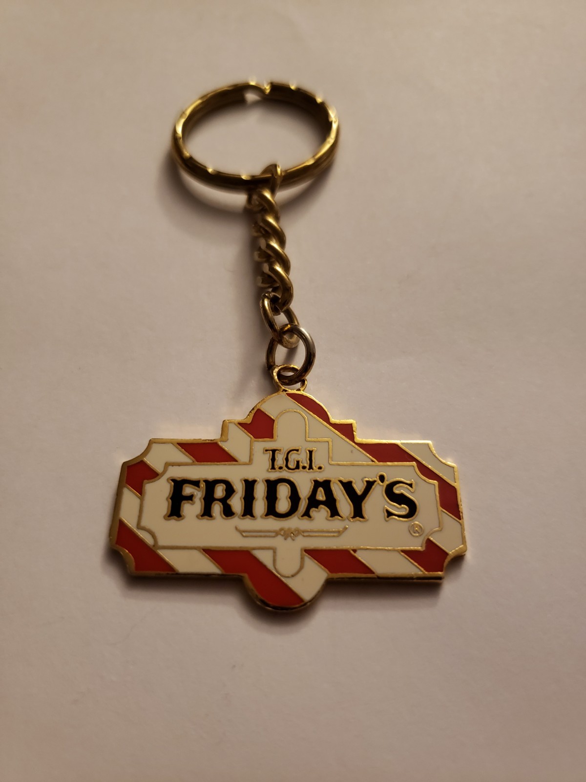 Vintage TGI Fridays Enamel Metal Key Chain Ring Ephemera Promo Swag Advertising