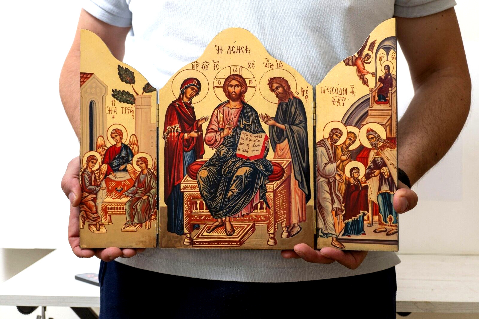 Large Handmade Christian Triptych with amazing details and Superior Quality .