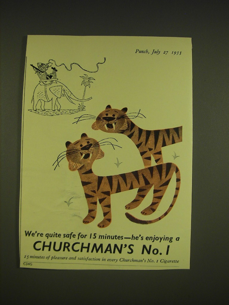 1955 Churchman's No. 1 Cigarettes Ad - We're quite safe for 15 minutes 1955 Churchman's No. 1 Cigarettes Ad - We're quite safe for 15 minutes