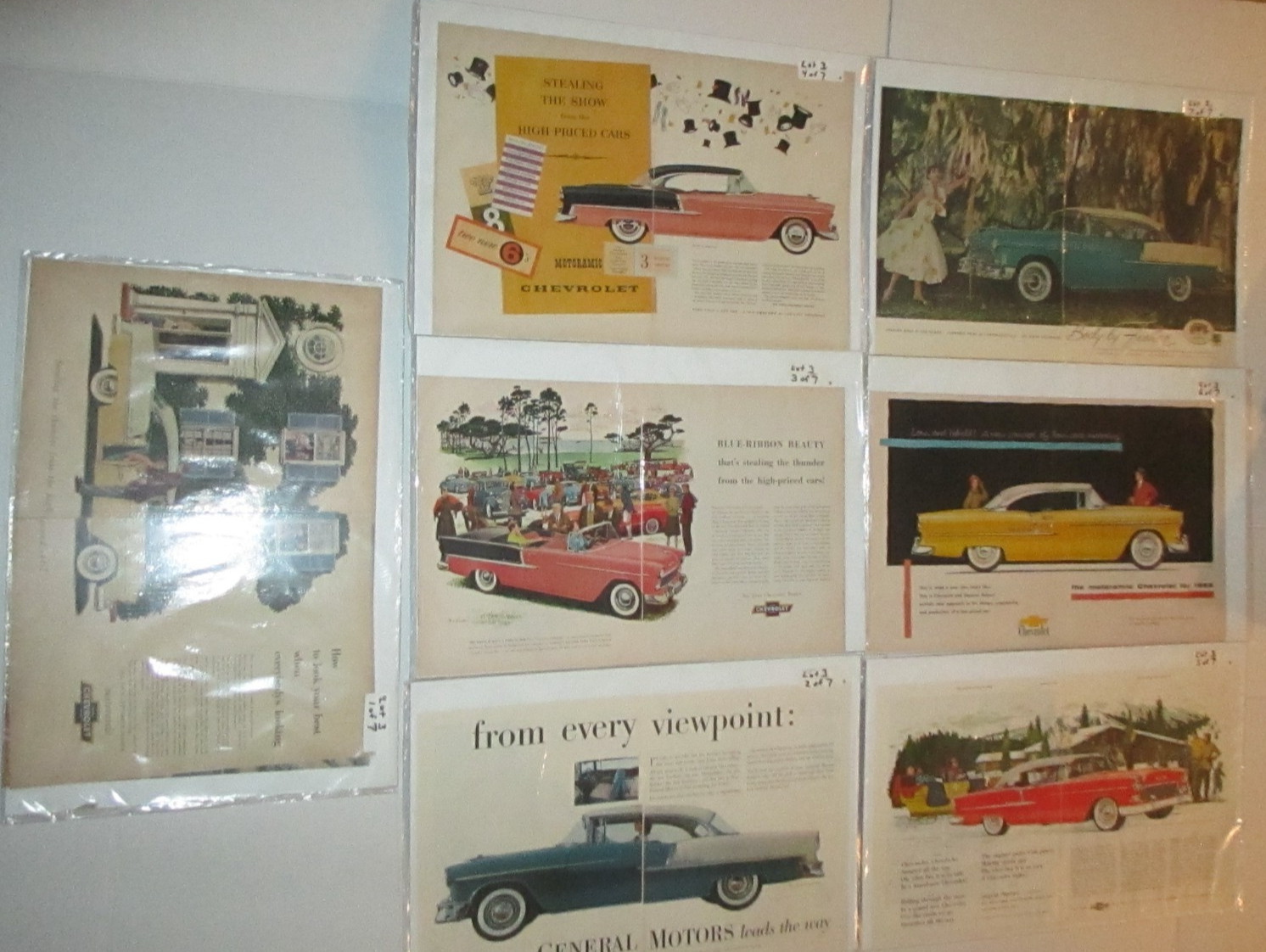 Lot of 7 Chevrolet 1954 Car Advertisement Centerfold 21\ Lot of 7 Chevrolet 1954 Car Advertisement Centerfold 21\