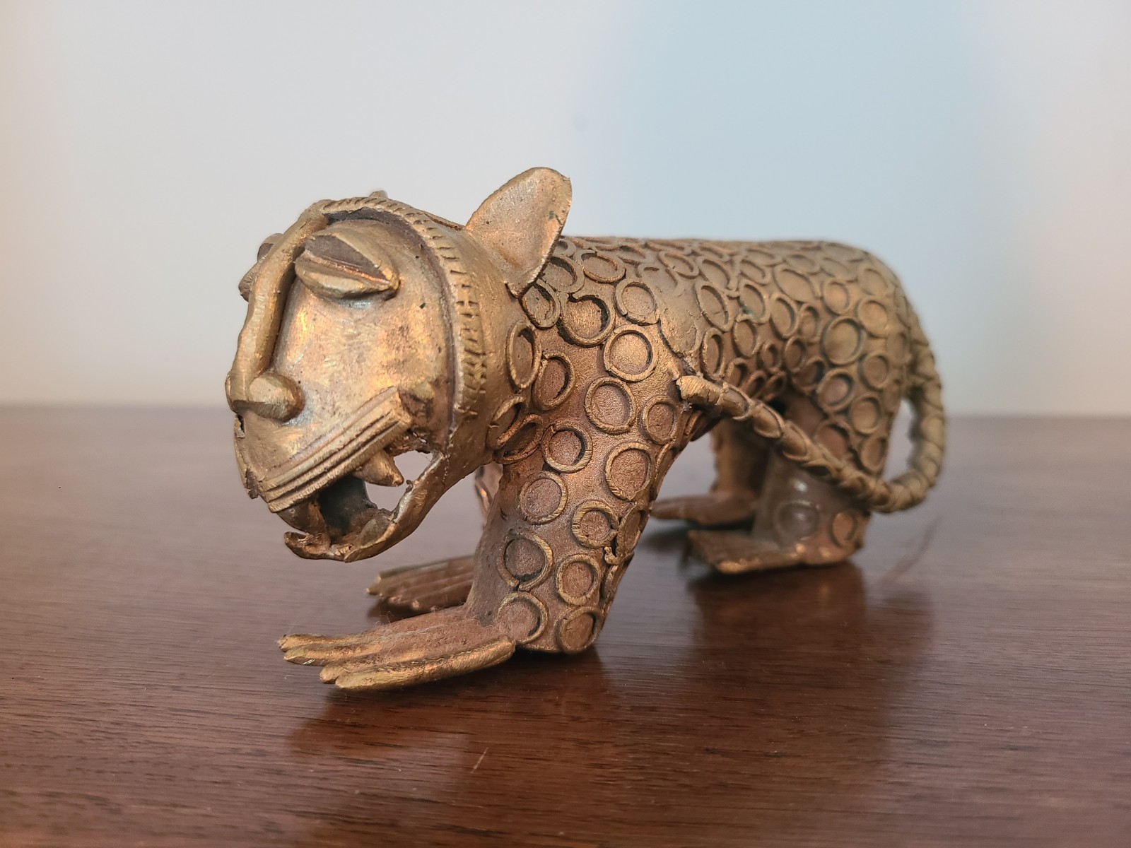 Vtg Ashanti Brass Leopard Statue Spotted Cat Figure Ghana Lost Wax Cast Bronze?