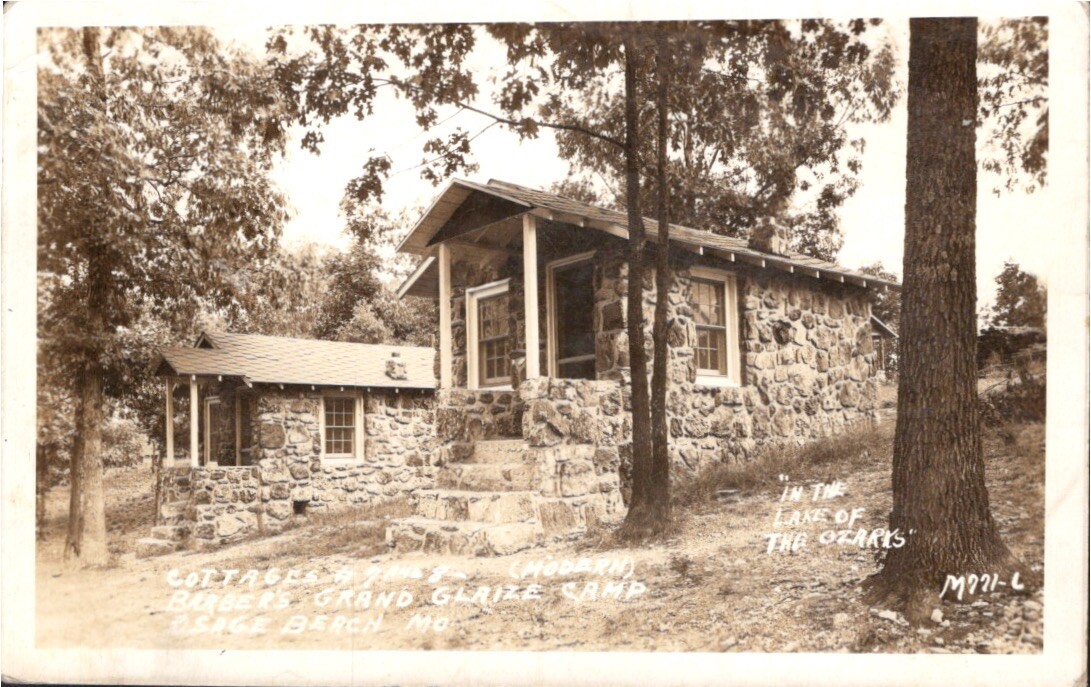 Osage Beach MO~Barber's Grand Glaize Camp~Modern Cottage~Swell Time~1940 RPPC Osage Beach MO~Barber's Grand Glaize Camp~Modern Cottage~Swell Time~1940 RPPC