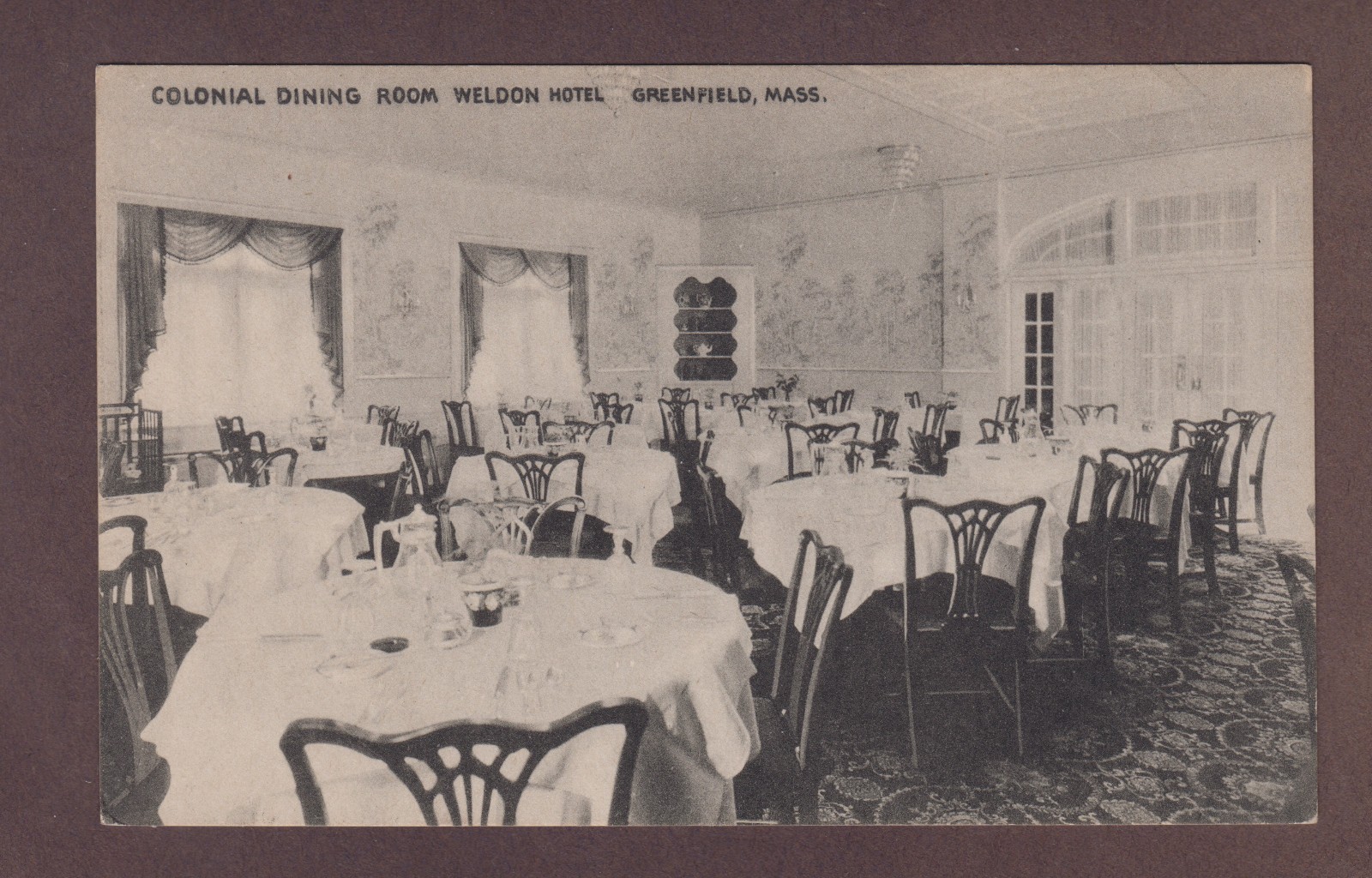 Colonial Dining Room Weldon Hotel Greenfield MA USA Vintage Postcard Unposted