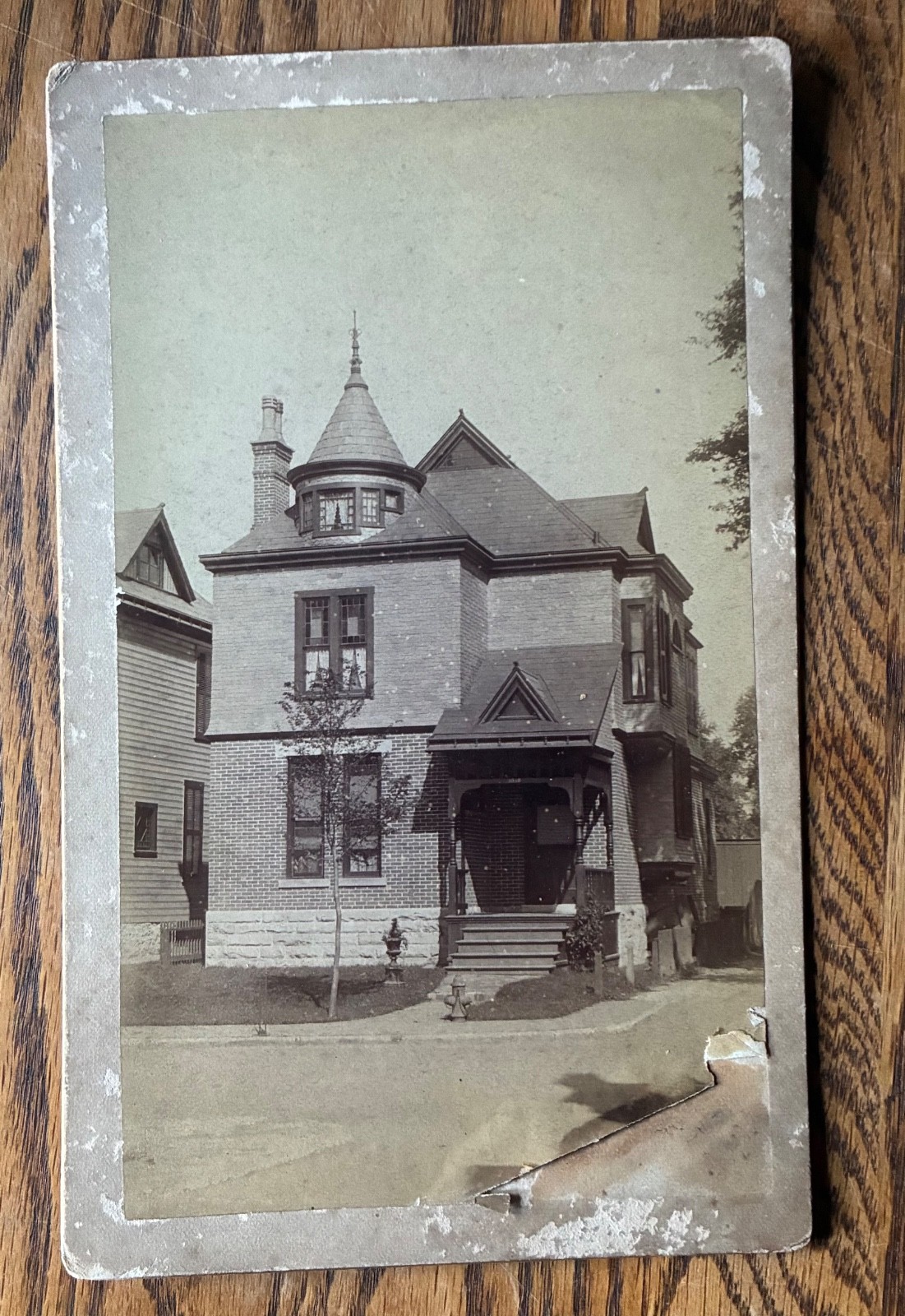Antique Cabinet Card Photo Home of Harry Clark Family 1893 Brick House Turret