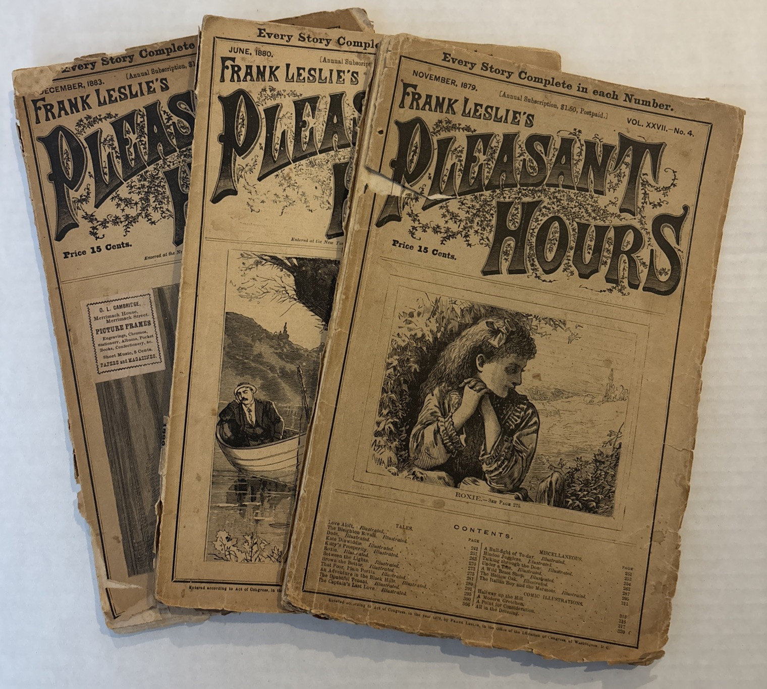 FRANK LESLIE'S Pleasant Hours - 3 Issues from 1879, 1880, 1883 Story Collections FRANK LESLIE'S Pleasant Hours - 3 Issues from 1879, 1880, 1883 Story Collections