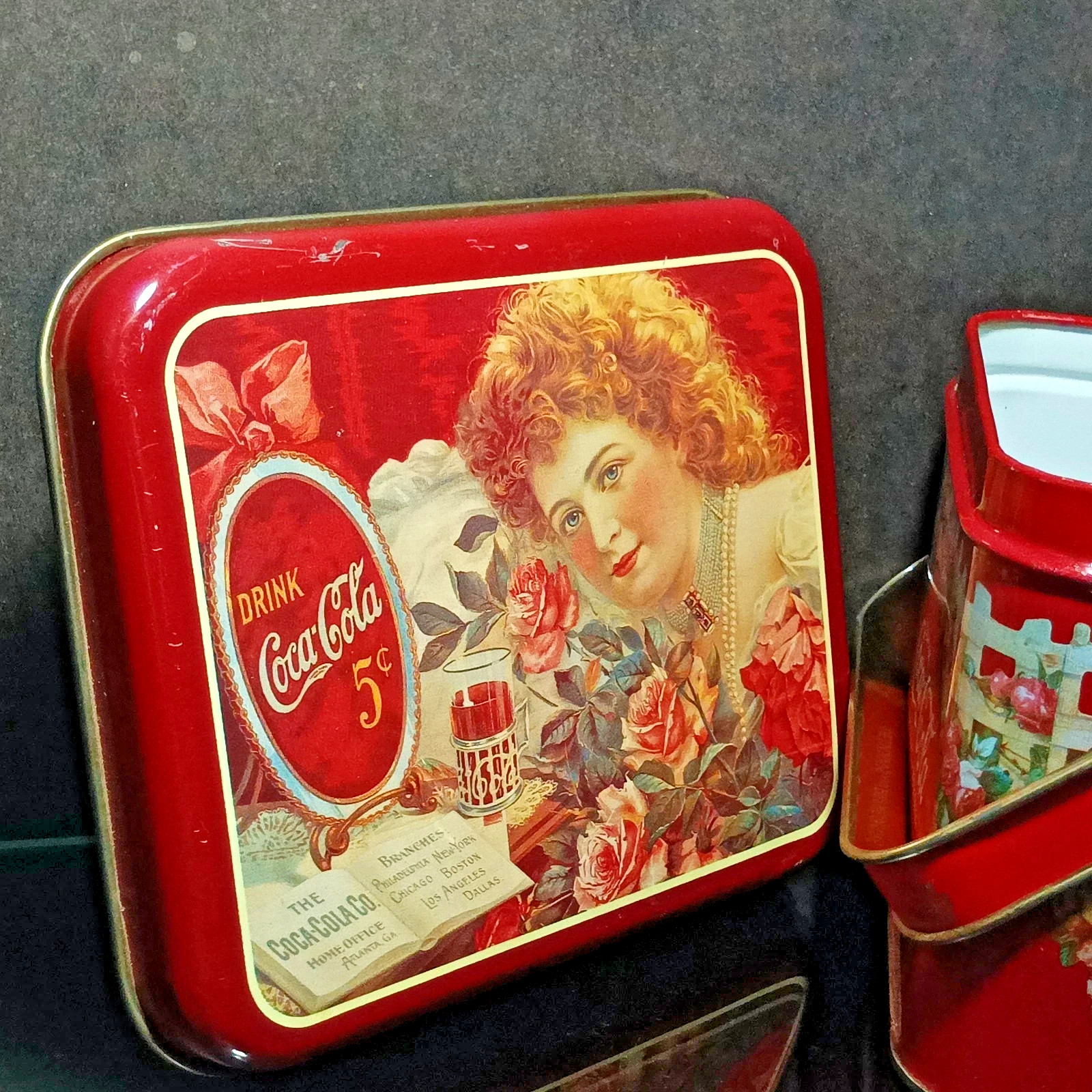 Vintage 1984 Coca-Cola Advertising Tin Box with Lid & Double Handles – Coke