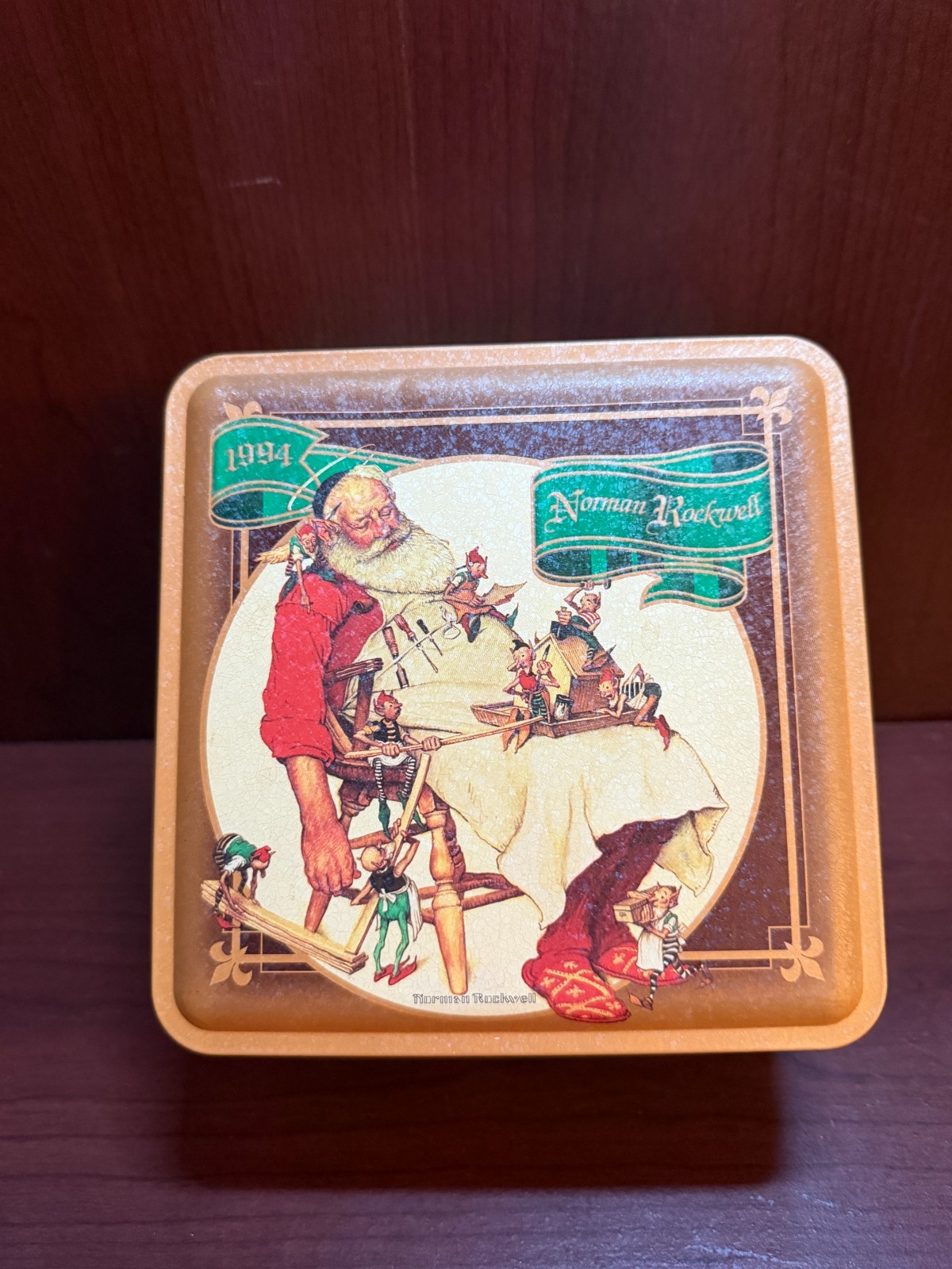Vintage 1994 Christmas Snickers Holiday Tin Norman Rockwell Santa & Elves Vintage 1994 Christmas Snickers Holiday Tin Norman Rockwell Santa & Elves