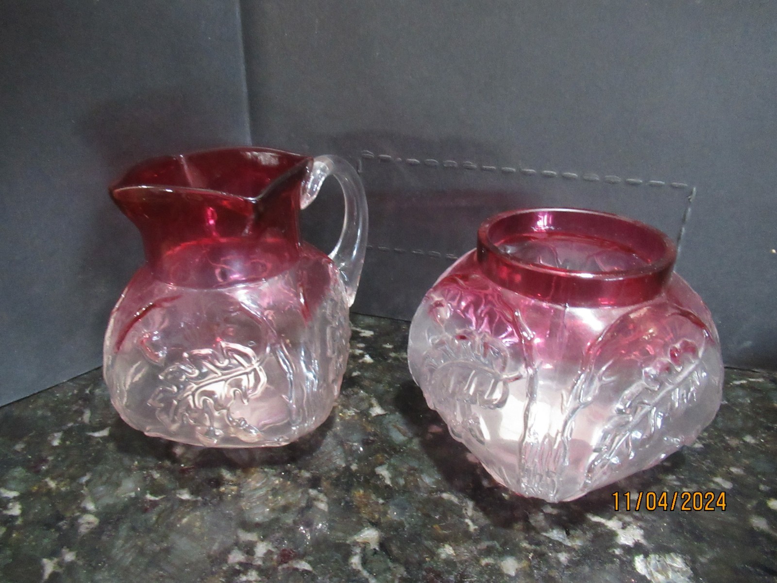 Old Northwood Cranberry And Clear Glass Royal Oak Rubina Toothpick Creamer